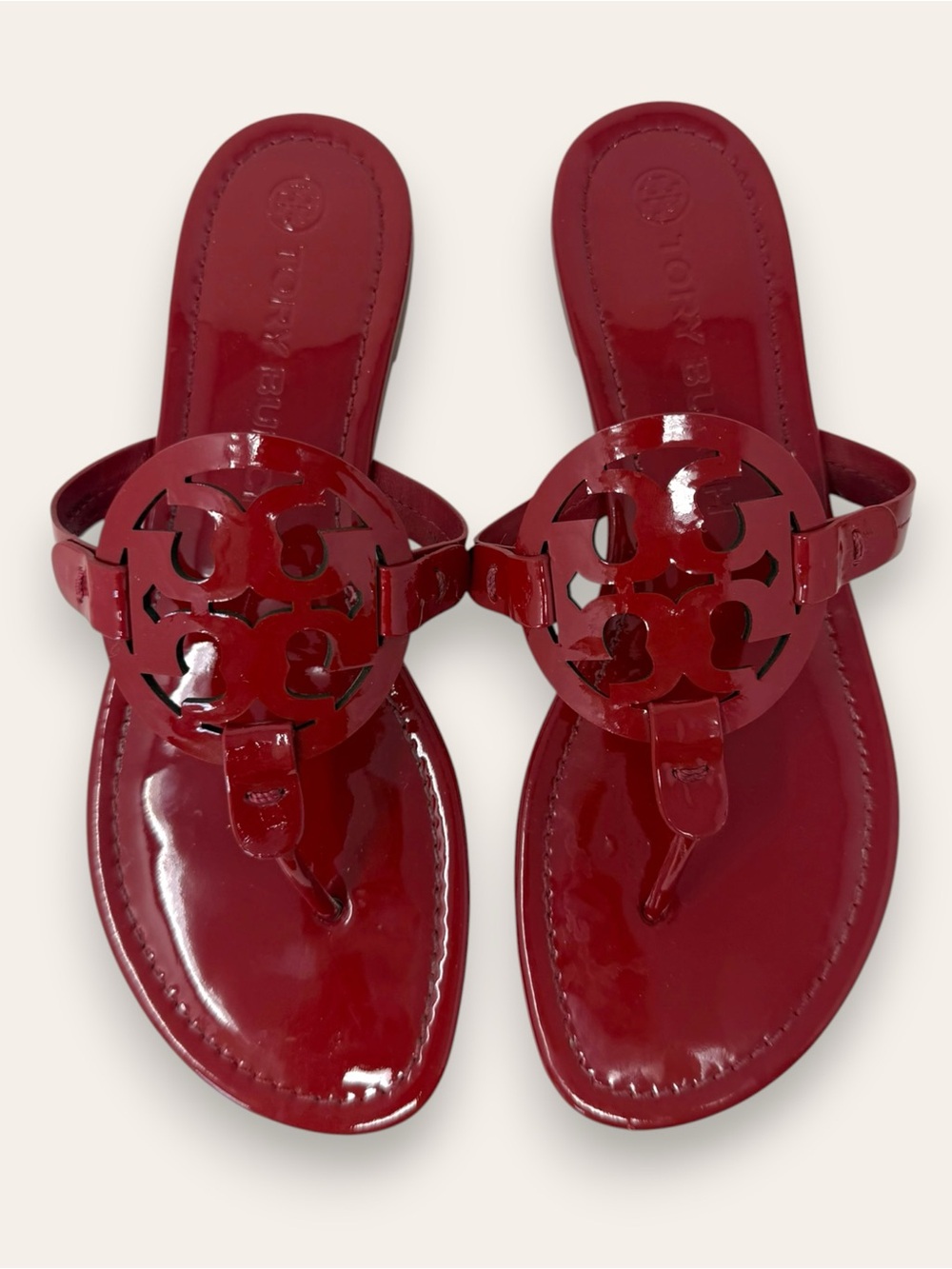 Tory Burch Patent Leather Miller Sandal Deep Red 9 Women’s